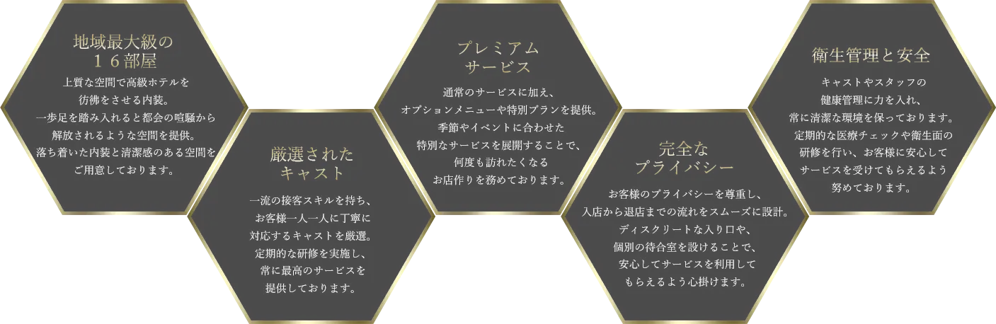★上質な区間　★厳選されたキャスト　★プレミアムサービス　★完全なプライバシー　★健康と安全
